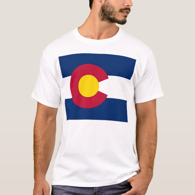 T Shirt with Flag of Colorado State USA (Front)