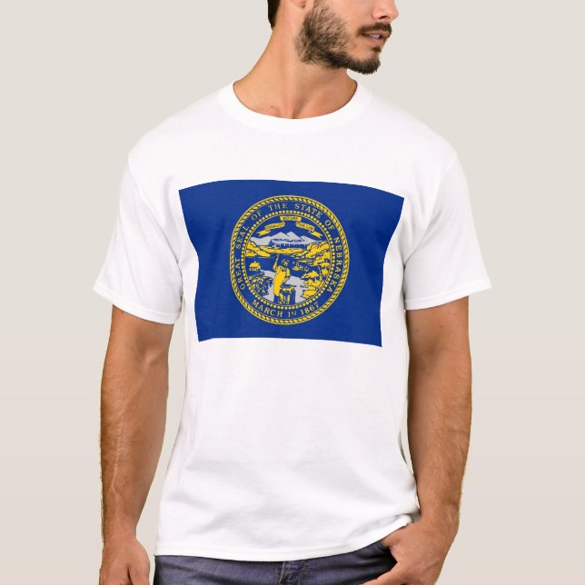 T Shirt with Flag of Nebraska State USA (Front)