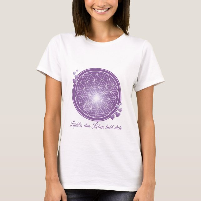 T-Shirt with Flower of Life & Petals, Purple, Hear (Front)