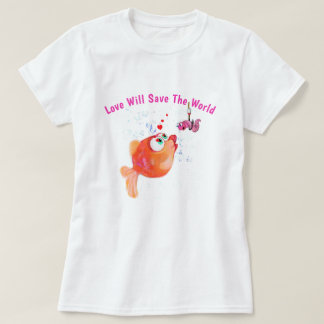 T-Shirt with Funny Fish and Worm - Your Text