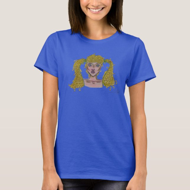 T-shirt With Hand Made Drawing of a Blonde Girl (Front)