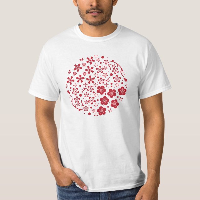 T-shirt with Japanese pattern - Cherry, Plum and F (Front)