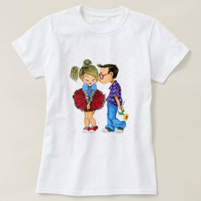 T-Shirt with Romantic Couple - Love - Kiss (Design Front)