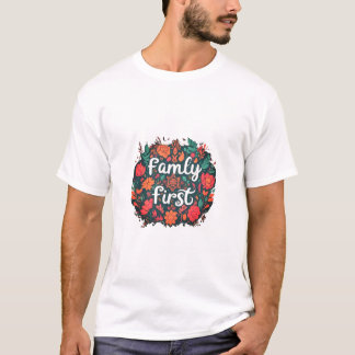 T-shirt with slogan "Family First".