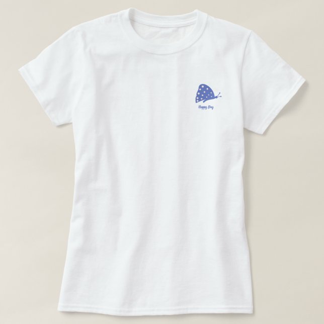 T-Shirt with Small Minimal Blue Butterfly (Design Front)
