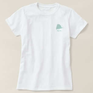 T-Shirt with Small Minimal Green Butterfly