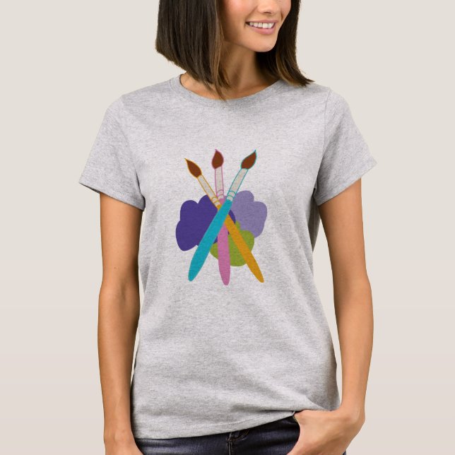 T-Shirt with Three Paint Brushes and Paint Blobs (Front)