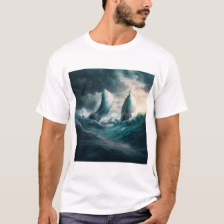 T-Shirt with two sailing boats in the storm
