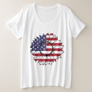 T-Shirt with USA flag sunflower, 4th of July Plus Size T-Shirt