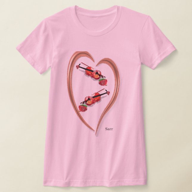 T-Shirt : Woman's Heart Violin with a Rose (Laydown)