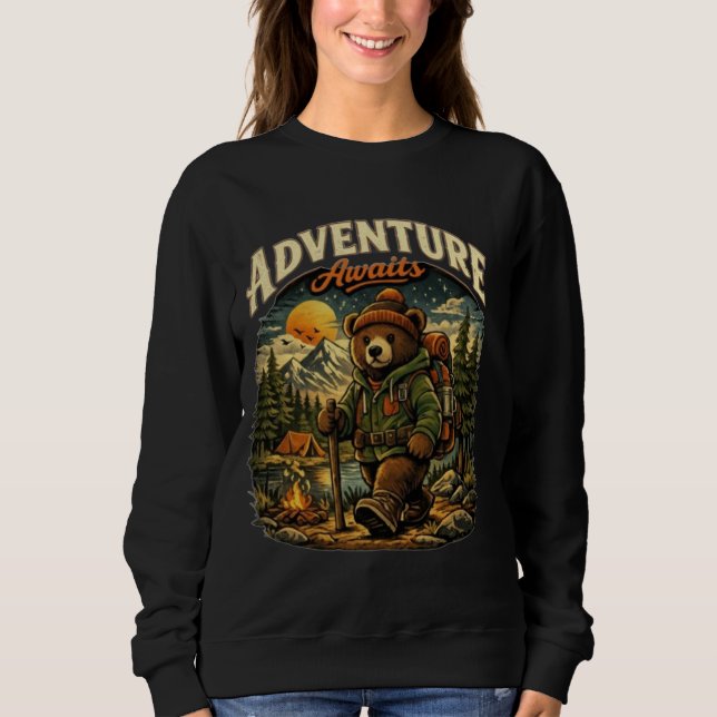 T-ShirtAdventure Awaits Vintage Bear Hiking Hoodie (Front)