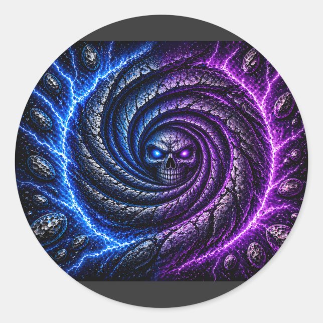 T-ShirtFire vs Ice Skull Vortex Optical Illusion | Classic Round Sticker (Front)
