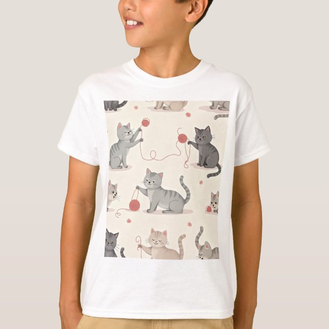 T-Shirts (cat pattern featuring playful cats) (Front)