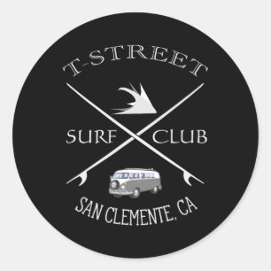 T-street Surf Club San Clemente California  Classic Round Sticker