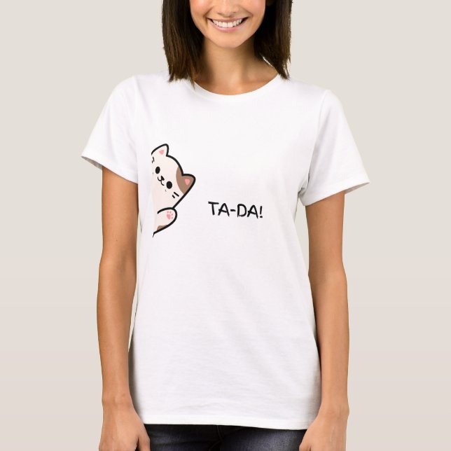 Ta-Da! Cute Funny Cat Graphic T-Shirt Design (Front)