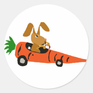 TA- Funny Bunny Rabbit Driving Carrot Car Cartoon Classic Round Sticker