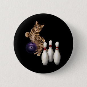 Tab Funny Cat Bowling  6 Cm Round Badge