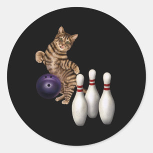 Tab Funny Cat Bowling Classic Round Sticker