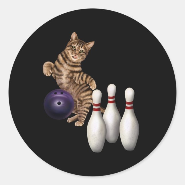 Tab Funny Cat Bowling  Classic Round Sticker (Front)