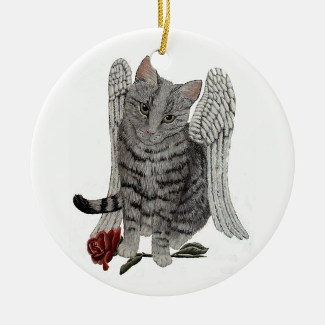 Tabby Angel Cat ornament (Front)