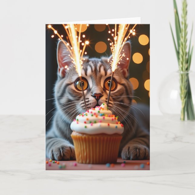 Tabby Birthday Sparkler Card (Front)