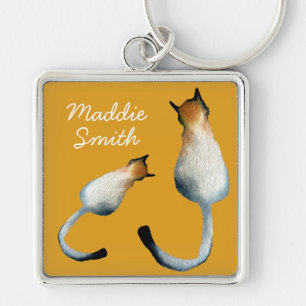 Tabby black and brown cat illustration key ring