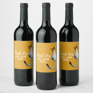 Tabby black and brown cat illustration wine label