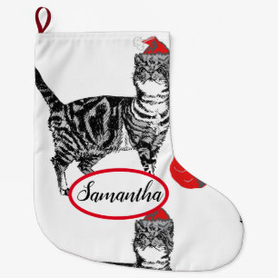Tabby Black and White Cat Cats Christmas Stocking