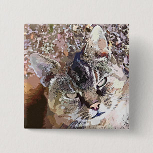 TABBY CAT 15 CM SQUARE BADGE