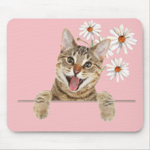 Tabby Cat and Daisies Mouse Pad