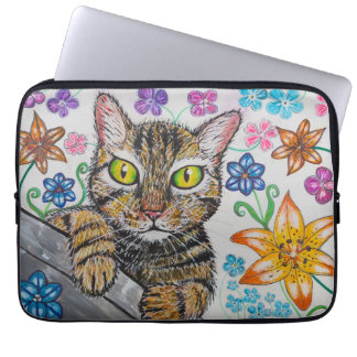 Tabby Cat and flowers Electronics Bag