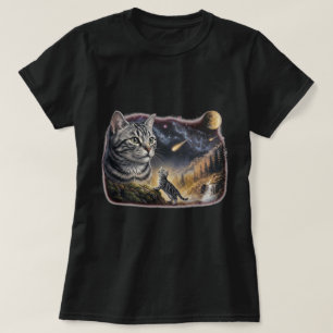 Tabby Cat And Kitten Cosmic Sky Art T-Shirt
