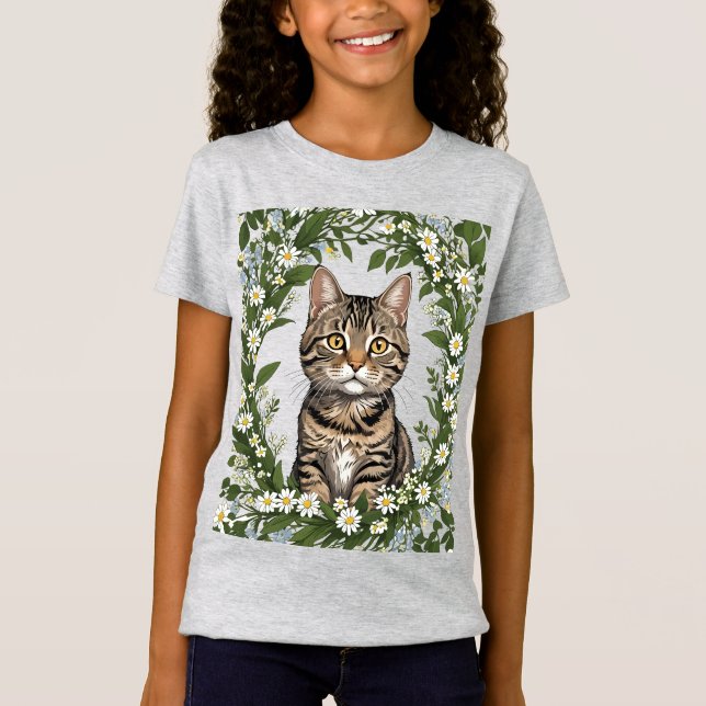 Tabby Cat And Massachusetts Mayflowers 2 T-Shirt (Front)