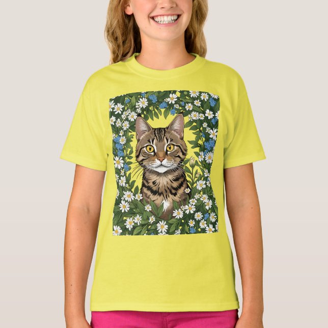 Tabby Cat And Massachusetts Mayflowers 3 T-Shirt (Front)