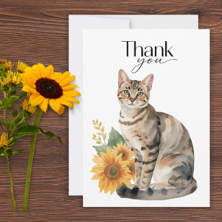 Tabby Cat and Sunflowers Thank You Card