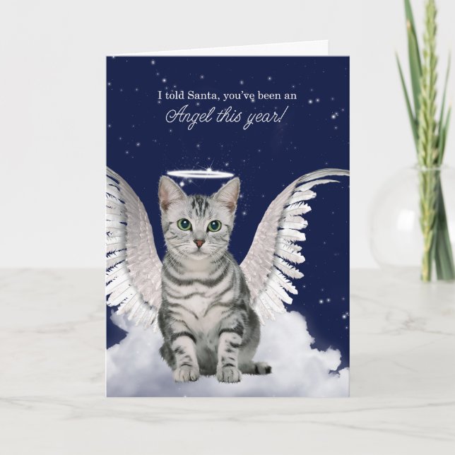 Tabby Cat Angel for Christmas Holiday Card (Front)