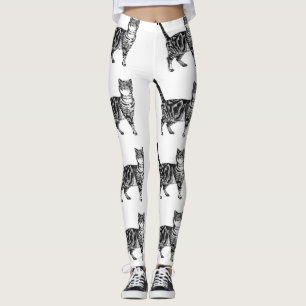 Tabby Cat Animal Black and White Leggings