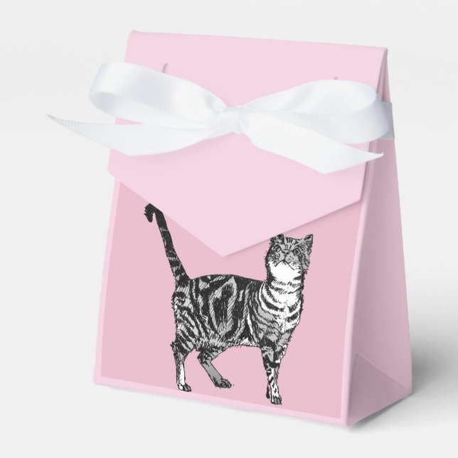 Tabby Cat Art pink Birthday Party Cake Favor Box (Front Side)
