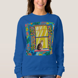 Tabby Cat at Sunny Window T-Shirt   Colourful Flor Sweatshirt