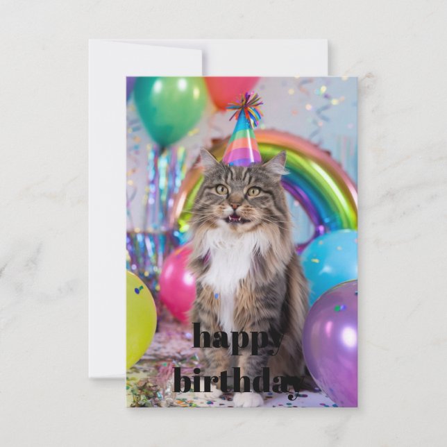 Tabby Cat Birthday Card, Cat birthday Cat, Tabby B RSVP Card (Front)