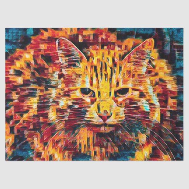 Tabby Cat Boho Yellow Blue Colourful Hippie Art Tissue Paper (Front)
