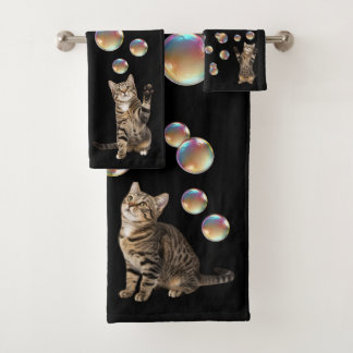 Tabby Cat Bubbles Cat  Bath Towel Set