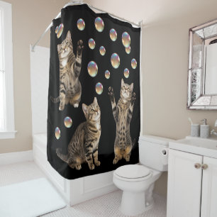 Tabby Cat Bubbles Cat Shower Curtain