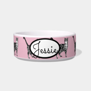 Tabby Cat Cats Animal Pastel Pink Cute Pet Name Bowl