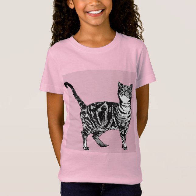 Tabby Cat cats Cute Whimsical Pink Girls T Shirt (Front)