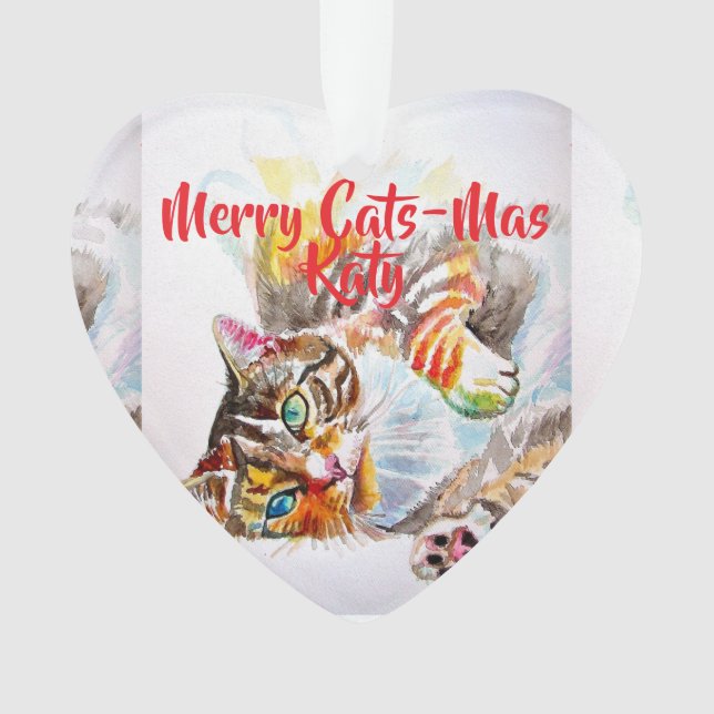 Tabby Cat Cats Merry Christmas Cats-Mus Girls Ornament (Front)