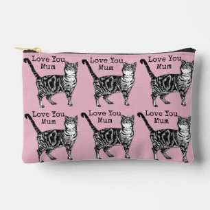 Tabby Cat Cats Pastel Pink Love You Mum Mothers  Accessory Pouch