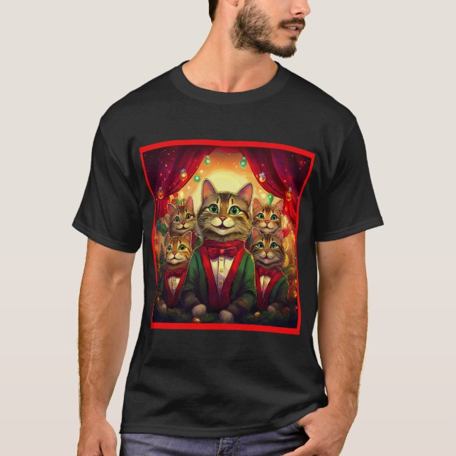 Tabby Cat Christmas Choir T-Shirt (Front)