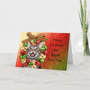 Tabby cat Christmas Holiday Card
