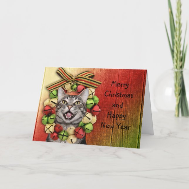 Tabby cat Christmas Holiday Card (Front)